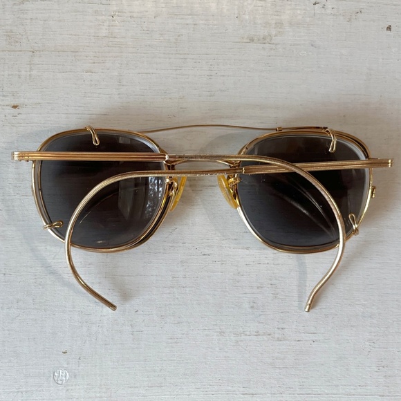 Vintage AO Eyeglasses Square Coil Temple 12k GF Metal Frame Gray Sunglasses Clip - Picture 10 of 16